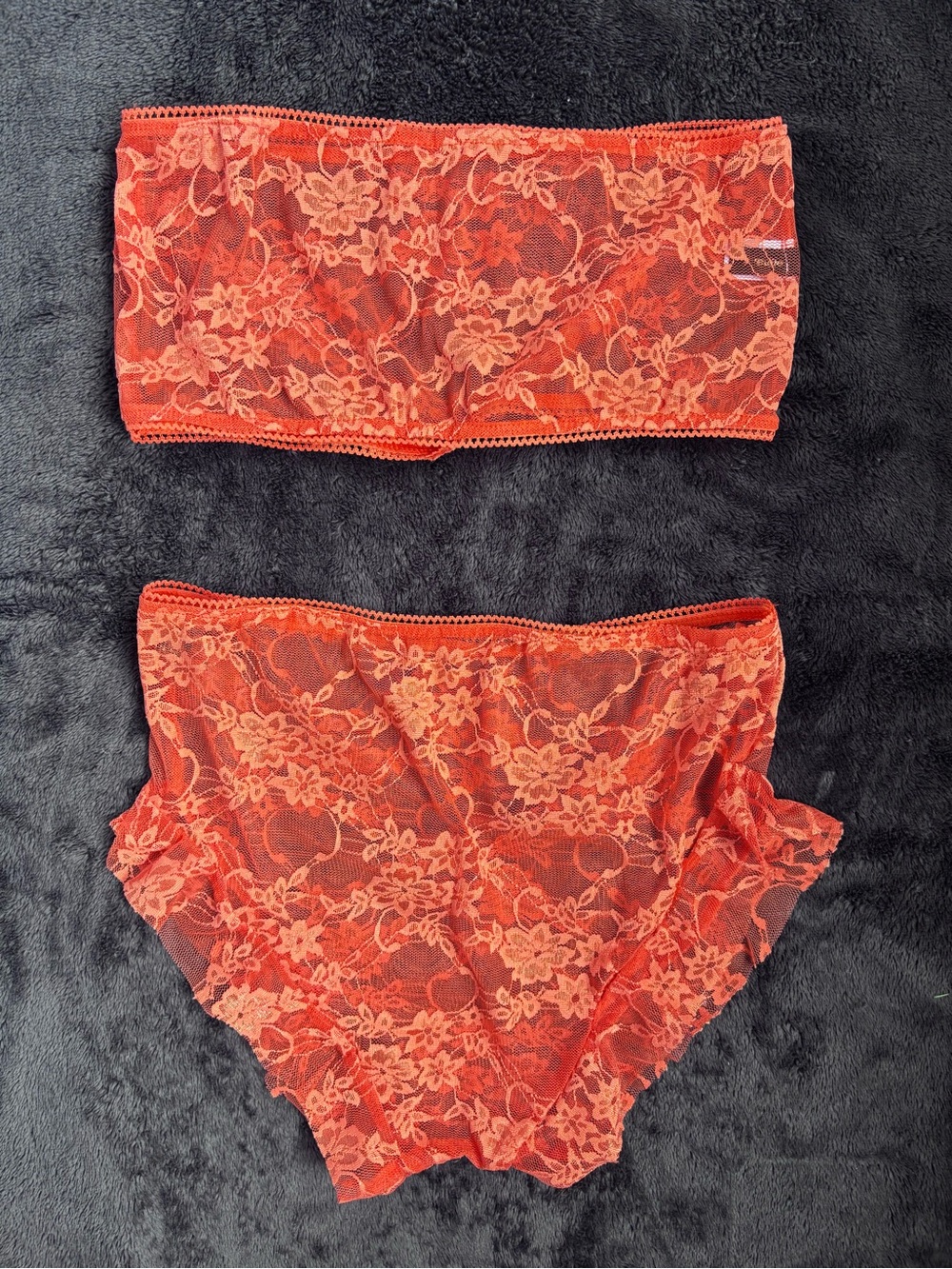 Lace Bandeau & High-Waist Brief Set - Orange Lingerie